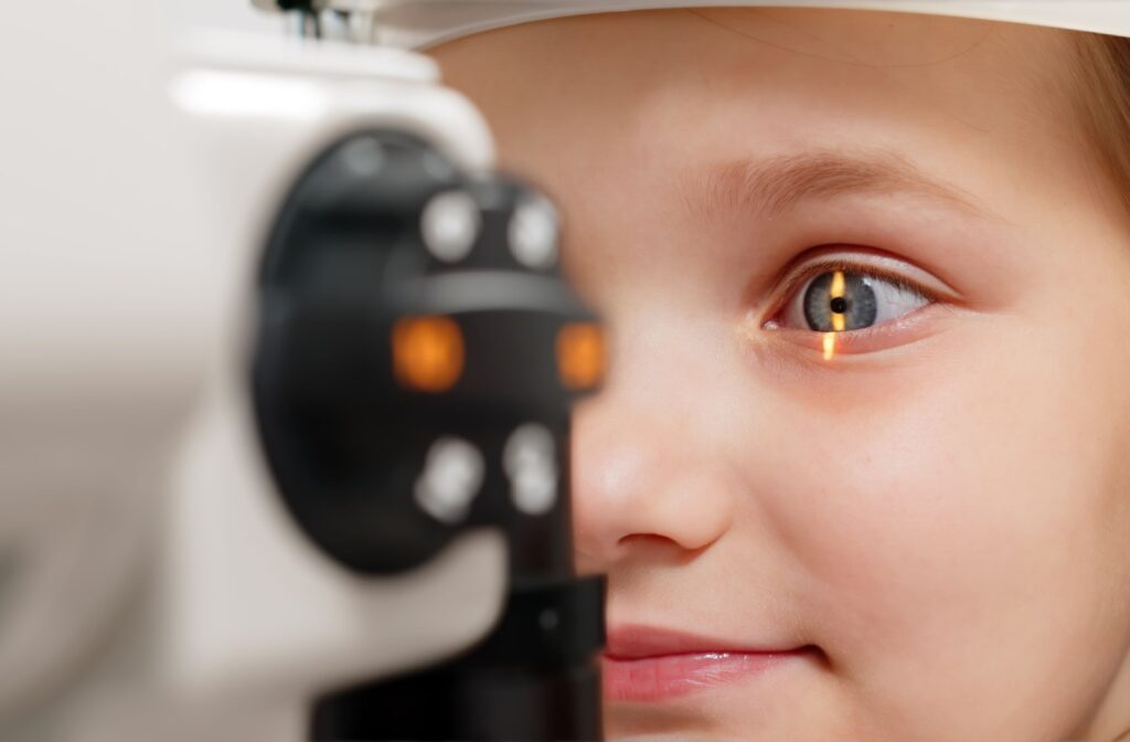 A close-up image of a child getting a comprehensive children's eye examination.