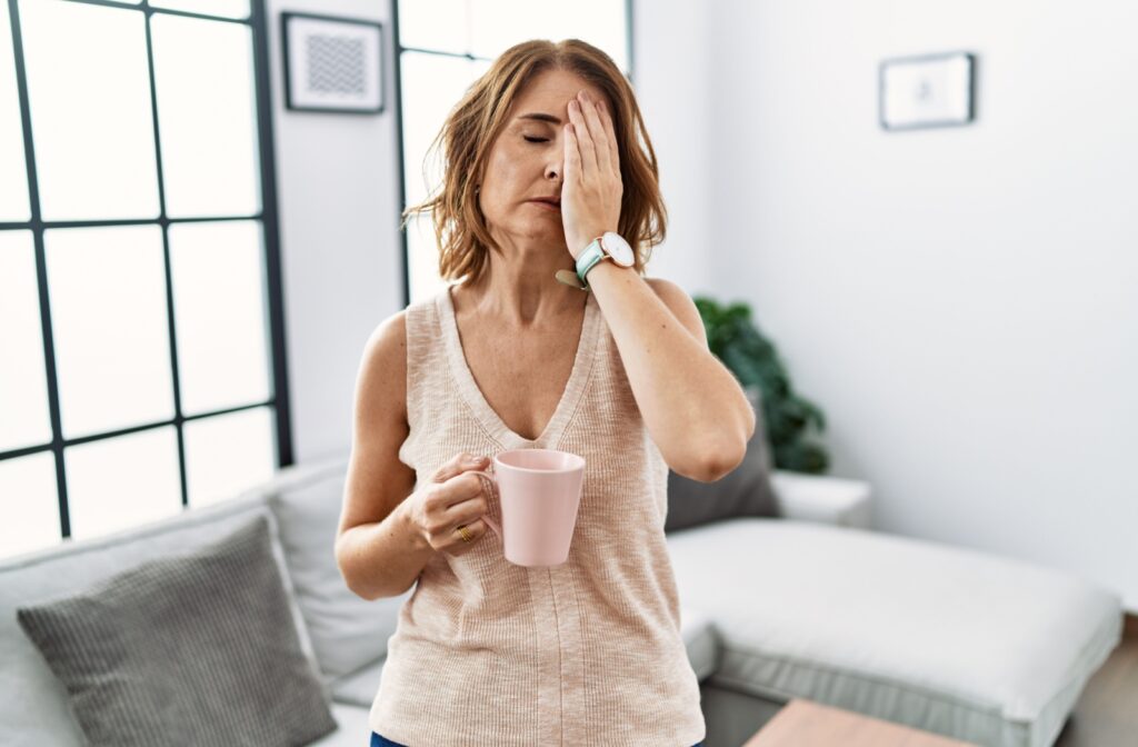 A person under stress experiences TMJ symptoms and eye twitching.